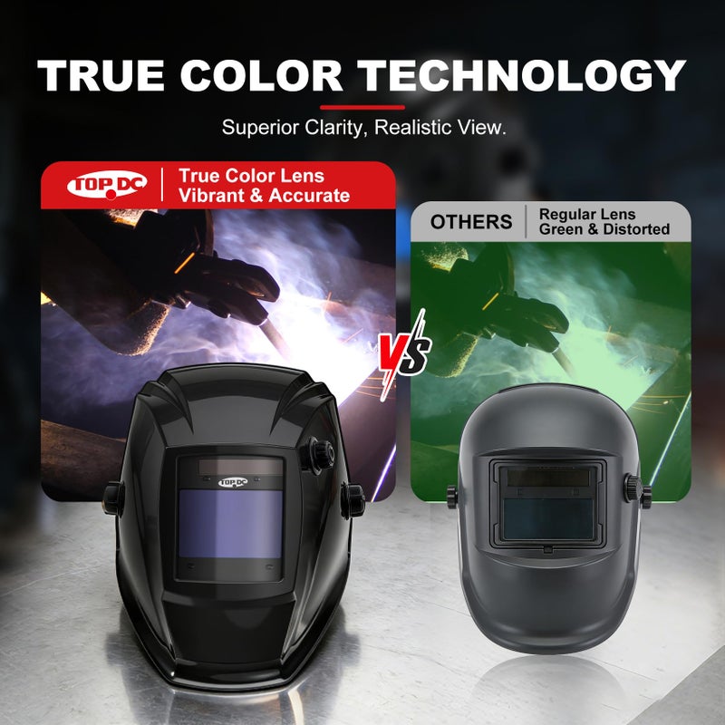 TOPDC Auto Darkening Welding Helmet, Large 3.94" x 2.64" Viewing Screen, True Color, 4 Arc Sensors, Solar & Battery Powered Weld Hood, DIN 4/5-9/9-13 for MIG TIG ARC - Image 3