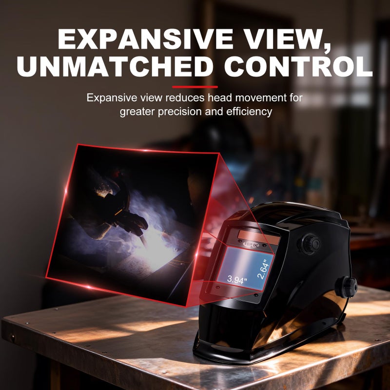 TOPDC Auto Darkening Welding Helmet, Large 3.94" x 2.64" Viewing Screen, True Color, 4 Arc Sensors, Solar & Battery Powered Weld Hood, DIN 4/5-9/9-13 for MIG TIG ARC - Image 2