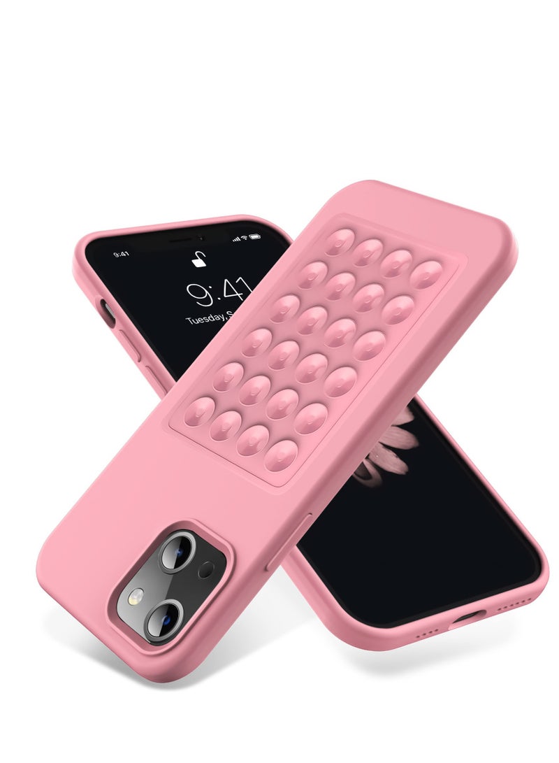 جراب هاتف من السيليكون الناعم مع حامل حماية كاملة ومضاد للصدمات لهاتف iPhone 15 (وردي)