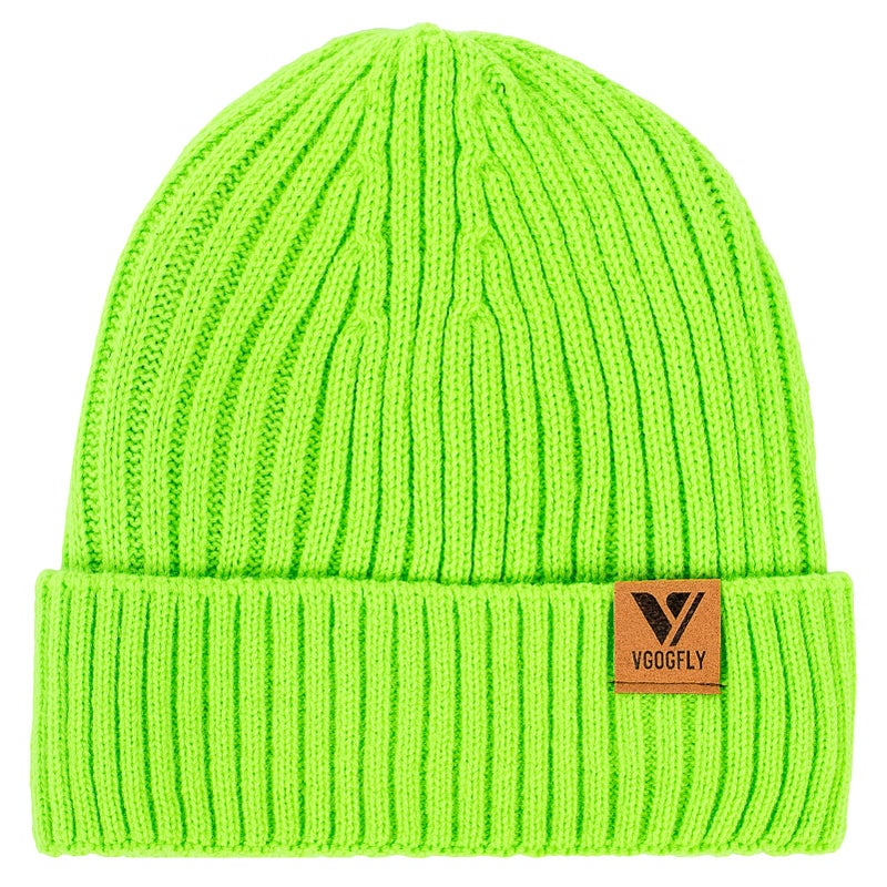 Vgogfly Lined Men Beanie Slouchy Knit Skull Cap Warm Stocking Hats Guys Women Striped Winter Beanie Hat Brite Lime - Image 1