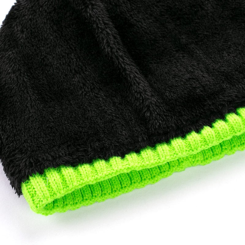 Vgogfly Lined Men Beanie Slouchy Knit Skull Cap Warm Stocking Hats Guys Women Striped Winter Beanie Hat Brite Lime - Image 4
