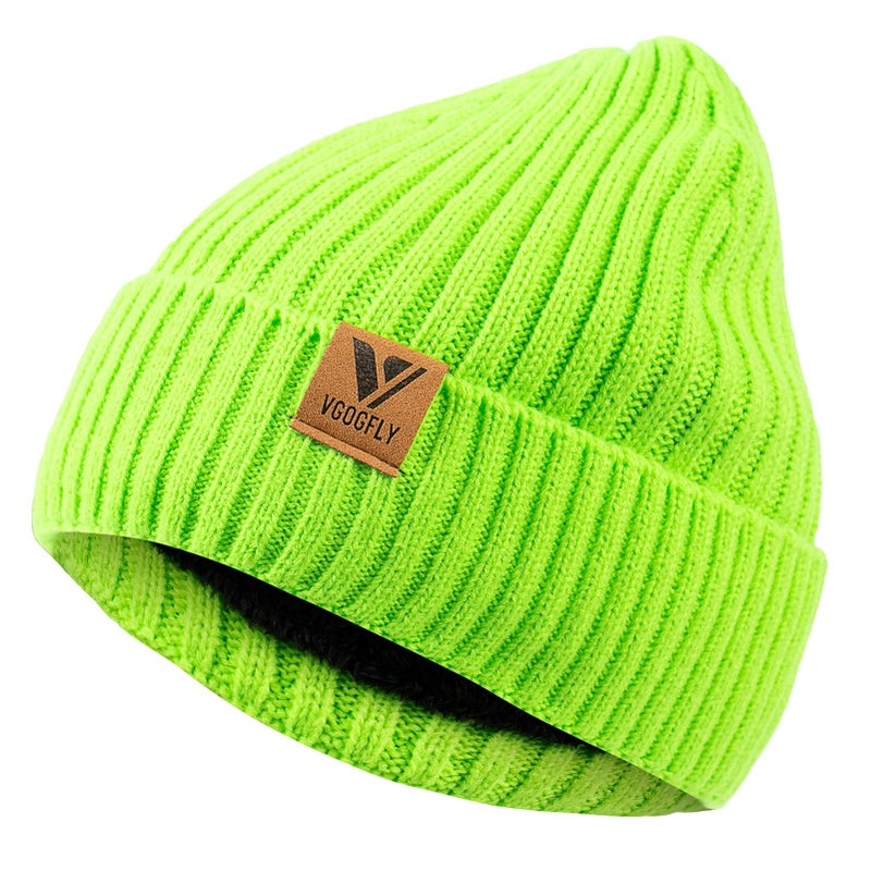 Vgogfly Lined Men Beanie Slouchy Knit Skull Cap Warm Stocking Hats Guys Women Striped Winter Beanie Hat Brite Lime - Image 2