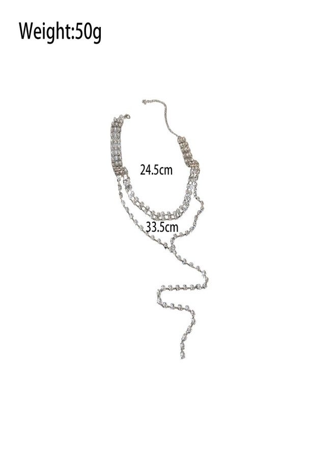 FUTIMELY Chunky Cubic Zirconia Layered Long Y Necklace,Glittering Square Rhinestone Lariat Necklaces,Aesthetic Wedding Bridal Bridesmaid Jewelry for Women (Silver) - Image 5