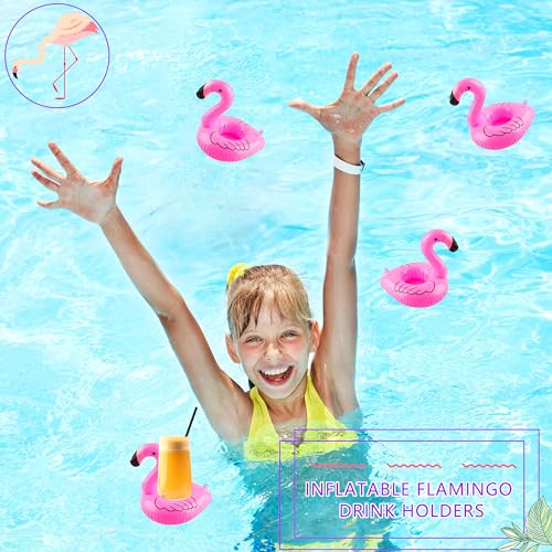 Sonarun 200 Pack Inflatable Flamingo Drink Holder Pink Flamingo Drink Floats Floating Cup Coasters for Hot Tub Summer Beach Swim Pool Party - Image 4