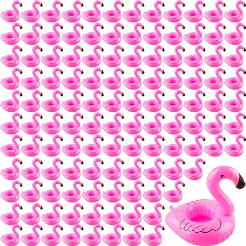 Sonarun 200 Pack Inflatable Flamingo Drink Holder Pink Flamingo Drink Floats Floating Cup Coasters for Hot Tub Summer Beach Swim Pool Party - Image 1