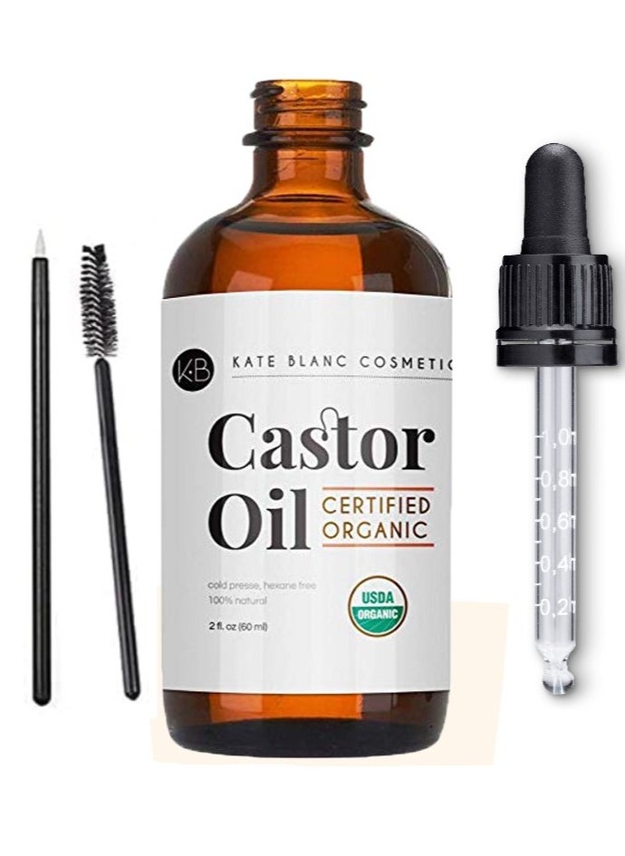 Kate Blanc Cosmetics - Castor Oil - USDA Certified Organic  100% Pure  Cold Pressed Hexane Free by Kate Blanc. Stimulate Growth for Eyelashes, Eyebrows, Hair. Lash Growth Serum. Brow . Mascara Kit - Image 1