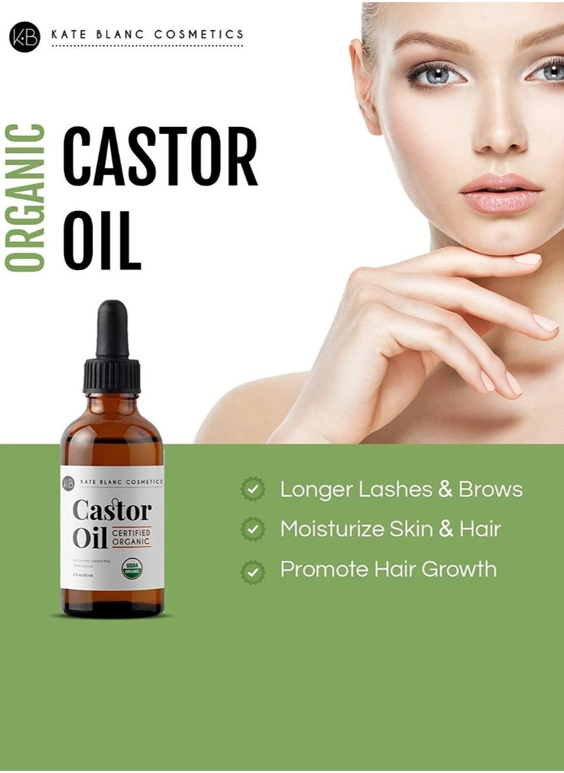 Kate Blanc Cosmetics - Castor Oil - USDA Certified Organic  100% Pure  Cold Pressed Hexane Free by Kate Blanc. Stimulate Growth for Eyelashes, Eyebrows, Hair. Lash Growth Serum. Brow . Mascara Kit - Image 1