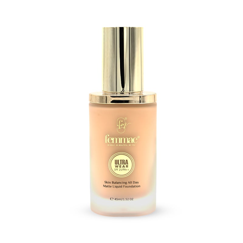 FEMMAC Ultra Wear Matte Liquid Foundation – Long Lasting Full Coverage, Oil Control, Smooth Finish, Hydrating Formula with UV Filters & Jojoba Oil - Image 4