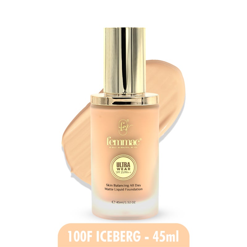 FEMMAC Ultra Wear Matte Liquid Foundation – Long Lasting Full Coverage, Oil Control, Smooth Finish, Hydrating Formula with UV Filters & Jojoba Oil - Image 1