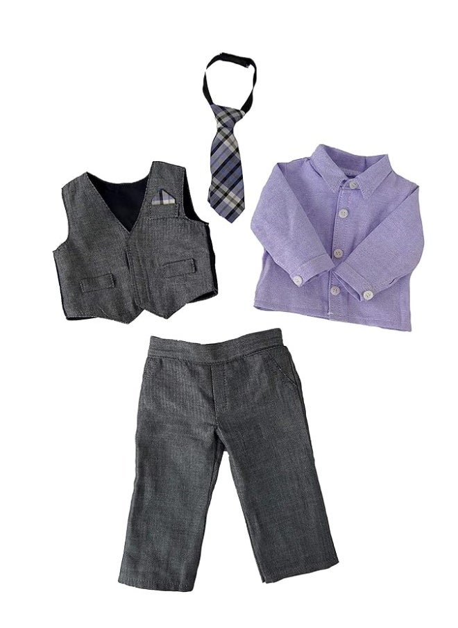 American Fashion World - American Fashion World Boyâ€™s Gray and Purple Formal Outfit for 18-Inch Dolls | Premium Quality & Trendy Design | Dolls Clothes | Outfit Fashions for Dolls for Popular Brands - Image 1