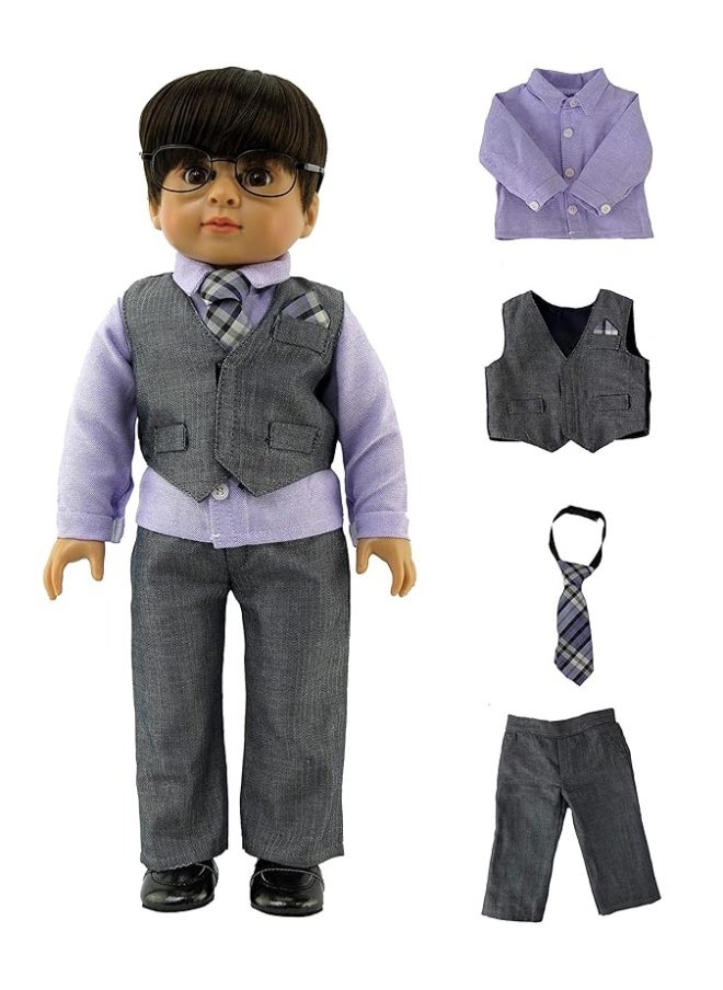 American Fashion World - American Fashion World Boyâ€™s Gray and Purple Formal Outfit for 18-Inch Dolls | Premium Quality & Trendy Design | Dolls Clothes | Outfit Fashions for Dolls for Popular Brands - Image 1