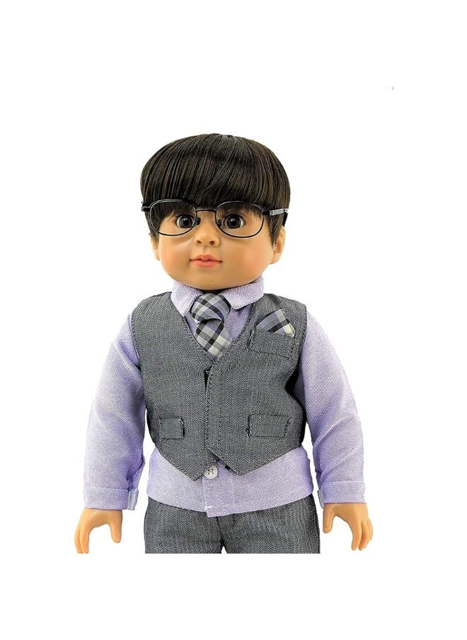 American Fashion World - American Fashion World Boyâ€™s Gray and Purple Formal Outfit for 18-Inch Dolls | Premium Quality & Trendy Design | Dolls Clothes | Outfit Fashions for Dolls for Popular Brands - Image 1