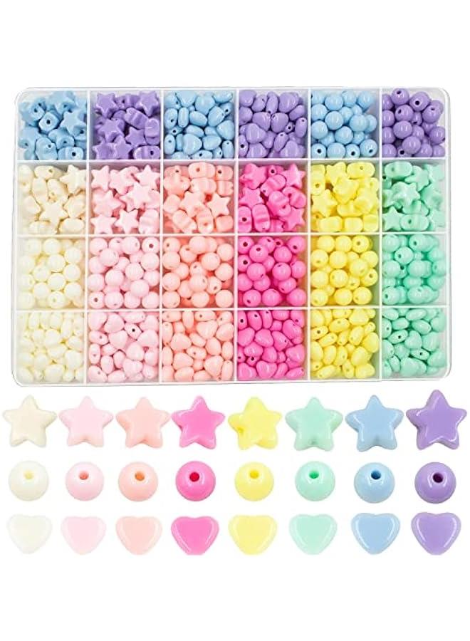 FYLX 720 Candy Color Acrylic Heart Star Round Beads orted Plastic Pastel Circle Shapes for DIY Bracelets Jewelry Making - Image 1