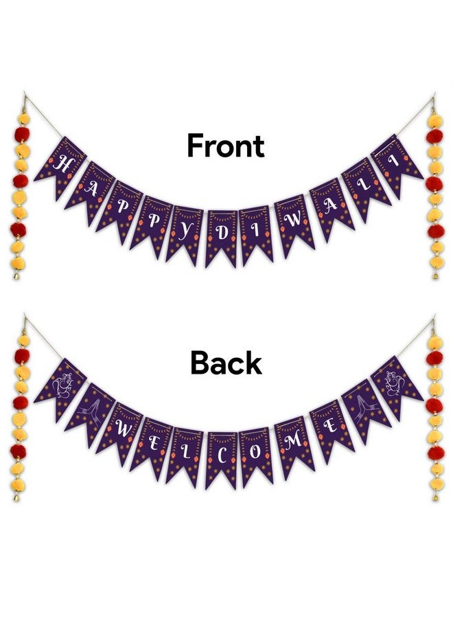 Indigifts Indigifts Diwali Door Decoartion - Happy Diwali Banner and 13 Piece Readymade Rangoli For Diwali - Diwali Decoration Items| Shubh Diwali Banner| Side Banner MATERIAL - Bunting - Paper ; Rangoli - Wood  - Image 2