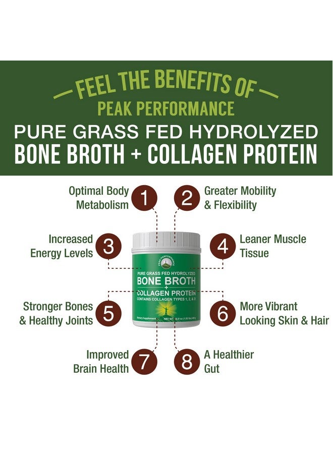 Peak Performance Hydrolyzed Bone Broth and Collagen Unflavored Protein Peptides Powder Contains All Collagen Types: 1, 2, and 3. Pure Pasture, Raised Grass Fed, Paleo Friendly, Gluten + Dairy Free - Image 2