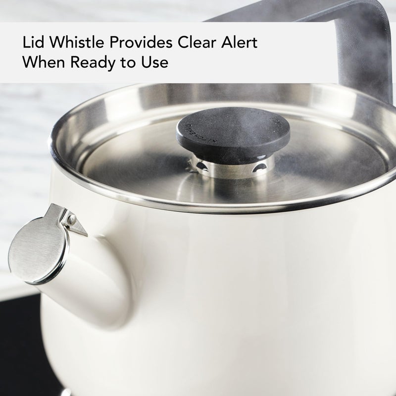 KitchenAid Teakettles Enamel-on-Steel Stovetop Whistling Teakettle, Induction Ready, Stainless steel Lid, 2 Quart - White - Image 4