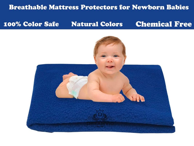DREAMVIO Cotton Extra Absorbent Waterproof Quick Dry Sheet for Baby Anti Piling Fleece Washable Mattress & Bed Protector Sheet for Toddler Children Medium Size, 70x100 cm Royal Blue - Image 4