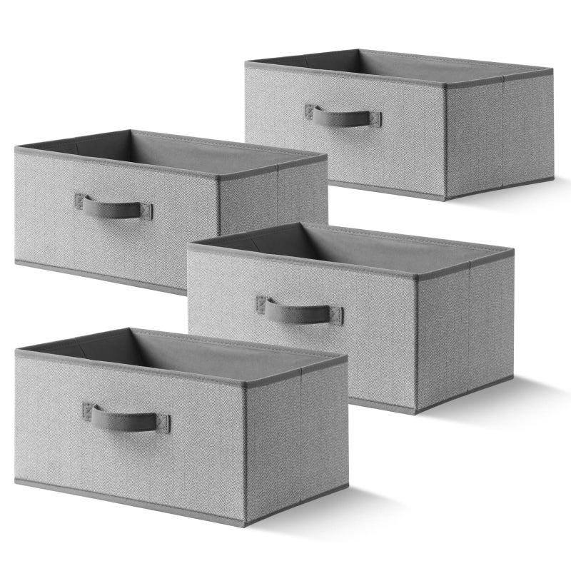 EITMOW Storage Baskets, 15.7 Inch Woven Fabric Bins, Storage Cubes with Reinforced Handles, Organizer Bins for Closet Shelves, Foldable, for Toys, Clothes (4PCS/Grey-15.7*11*7.8inch) - Image 1