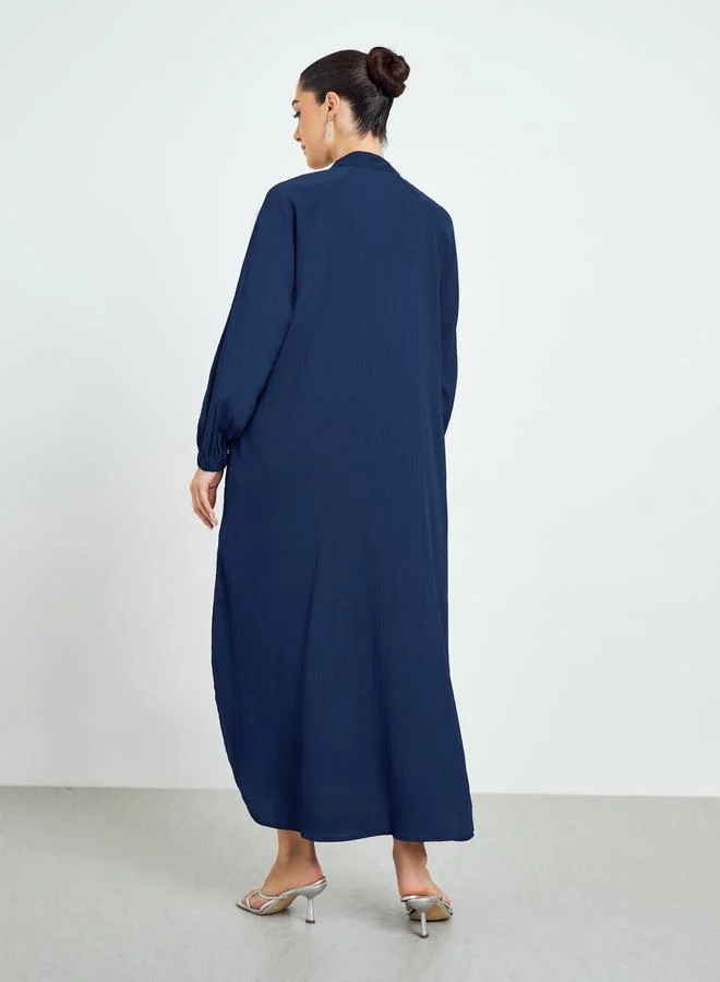 Amirah  Navy Blue Crepe Buttoned A-Line Jalabiya for Women | Best Price UAE