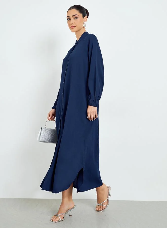 Navy Blue Crepe Buttoned A-Line Jalabiya