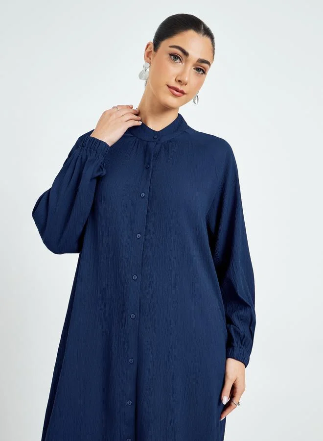 Amirah Navy Blue Crepe Buttoned A-Line Jalabiya