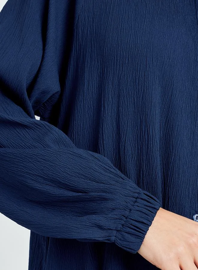 Amirah  Navy Blue Crepe Buttoned A-Line Jalabiya for Women | Best Price UAE