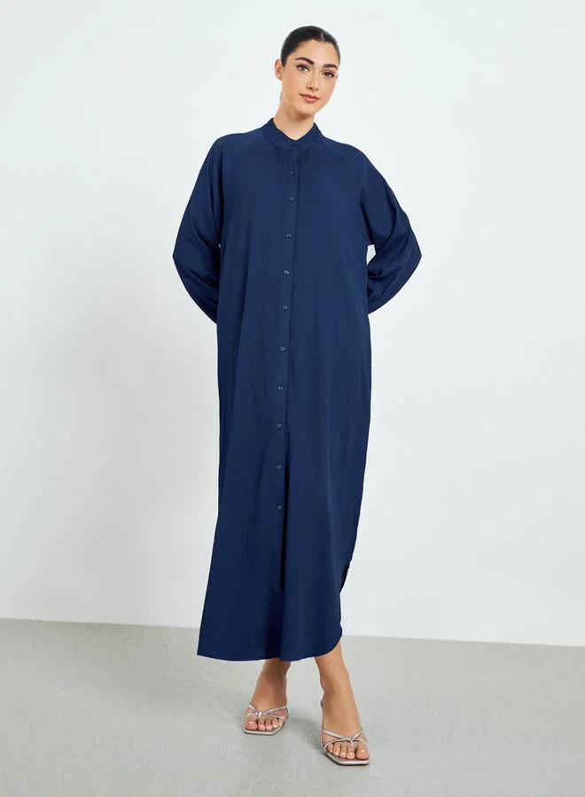 Amirah  Navy Blue Crepe Buttoned A-Line Jalabiya for Women | Best Price UAE