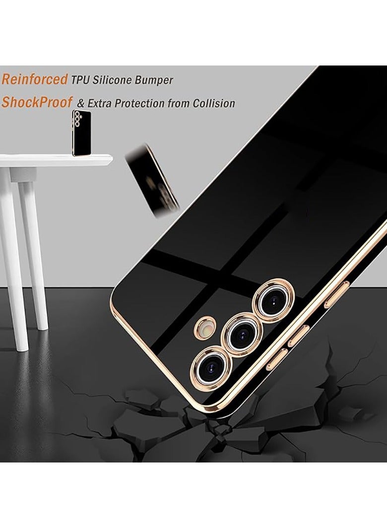 Compatible with Samsung A34 cover, smooth veneer gold plated chrome, Black Thin and smooth shock-proof full protectionSamsung Galaxy A34 case（Black） - Image 4