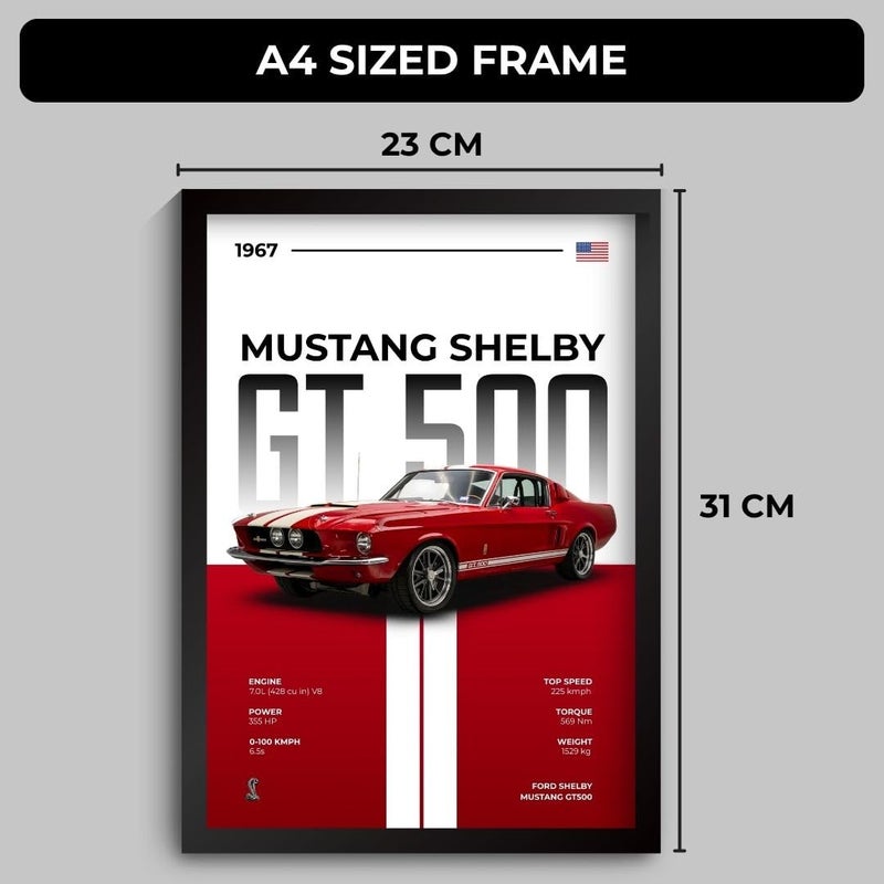 Funk You Shelby Mustang Poster | Framed 1967 Mustang A4 Sized (31 x 23 cm) | Shelby Muscle Poster for Wall, Gift for Boys, American Muscle Car Frames | Car Posters for Wall, Bedroom, Hostel, Study Area, Hostel - Image 3