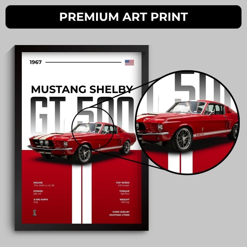 Funk You Shelby Mustang Poster | Framed 1967 Mustang A4 Sized (31 x 23 cm) | Shelby Muscle Poster for Wall, Gift for Boys, American Muscle Car Frames | Car Posters for Wall, Bedroom, Hostel, Study Area, Hostel - Image 4