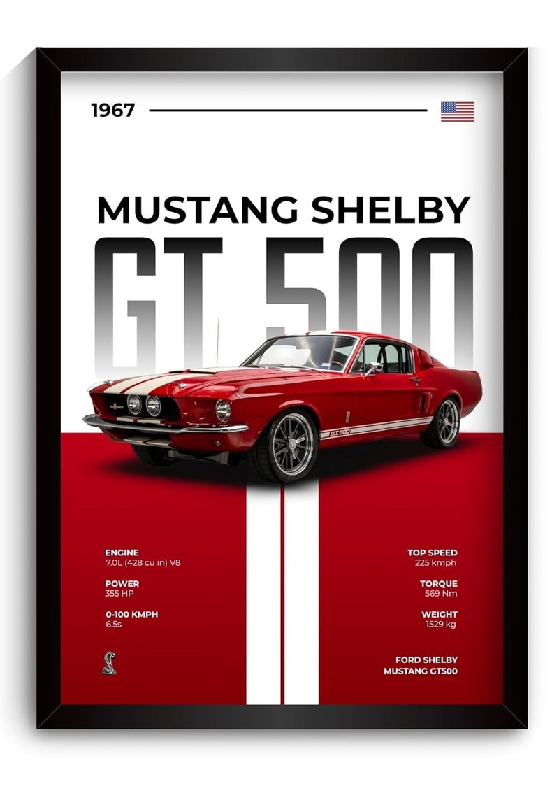 Funk You Shelby Mustang Poster | Framed 1967 Mustang A4 Sized (31 x 23 cm) | Shelby Muscle Poster for Wall, Gift for Boys, American Muscle Car Frames | Car Posters for Wall, Bedroom, Hostel, Study Area, Hostel - Image 1