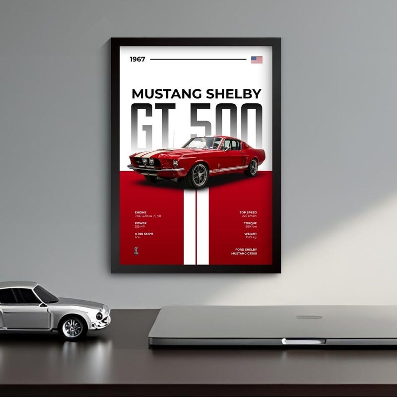 Funk You Shelby Mustang Poster | Framed 1967 Mustang A4 Sized (31 x 23 cm) | Shelby Muscle Poster for Wall, Gift for Boys, American Muscle Car Frames | Car Posters for Wall, Bedroom, Hostel, Study Area, Hostel - Image 2