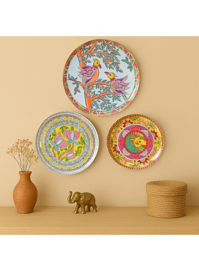 RITUALISTIC Madhubani Wall Plates for home decoration | Wall decor items for living room | Metal Wall Décor | Gift items for unisex | Home Décor Gift Items | Wall art | Wall showpiece | Set of 3 plate - Image 1