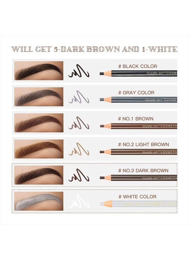LSxia Waterproof Eye-Brows Pen-cil Set, Pull Cord Peel-off Eyebrow Pencil Microblading Eyebrow Pen Supplies Kit, White Eye-Liner Pencil and Eyebrows Tool Tattoo Makeup For Marking (5+1 Dark Brown)  - Image 4
