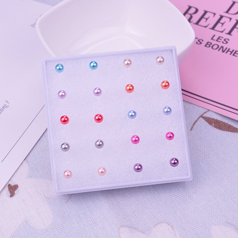 Freshwater Resin Pearl Stud Earrings Set Circular New Chinese Style 4mm colored pearls 