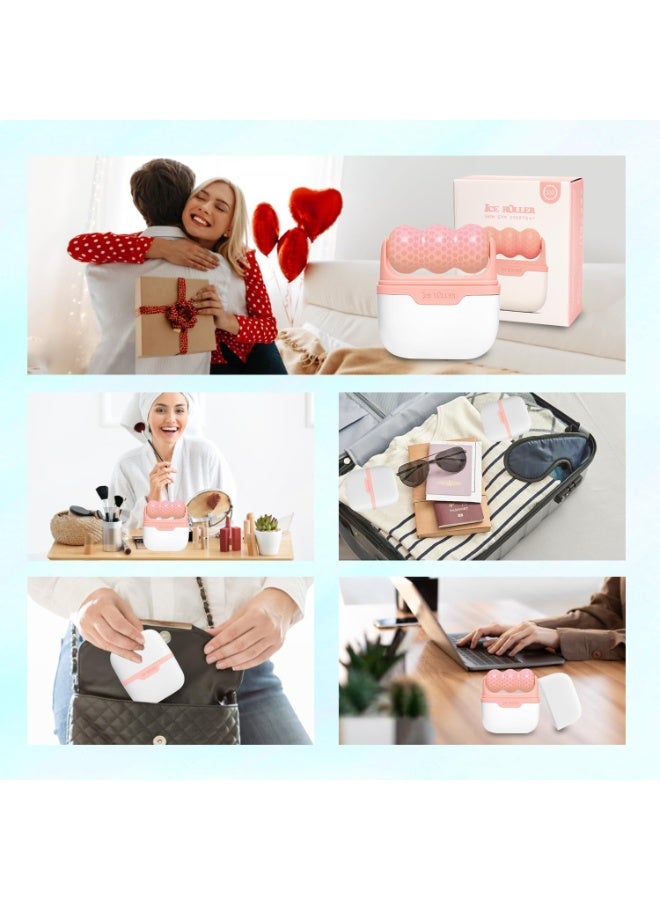 Ice Roller for Face, Eyes and Puffiness, 2 in 1 Body Roller for Pain Relief, Minor Injuries, Blood Circulation, Facial Massager and Skin Care Tool - Pink - 253 - Image 2