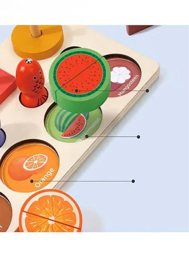 لعبة تعليمية خشبية 3 في 1، لفرز الأشكال والألوان، والتعرف على الفواكه، وأحجية مونتيسوري التكديس، هدية تعليمية تفاعلية للأطفال الصغار ومرحلة ما قبل المدرسة - Image 2