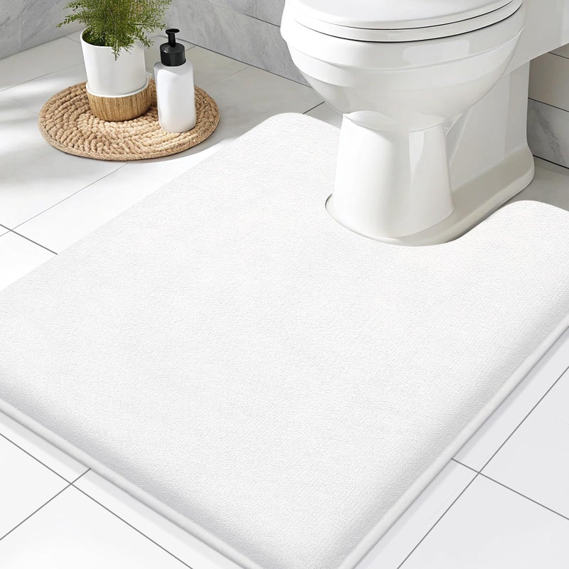 Smiry Memory Foam Toilet Rugs UShaped 24x20 Extra Soft Absorbent NonSlip Contour Bathroom Rugs Machine Washable Bath Mats for Toilet White