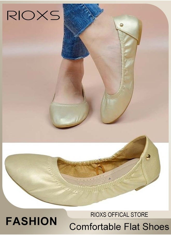 RIOXS Women's Belice Ballet Flat Shoes With Bow Knot Ultra Soft Round Toe Slip-On Comfortable Flat Shoes Walking Shoes  - Image 1