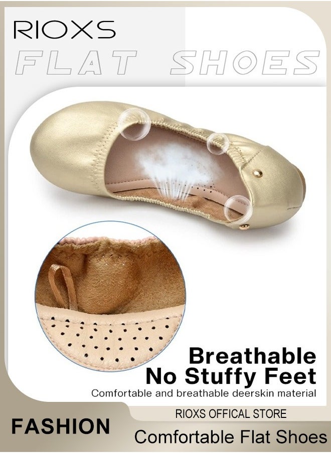 RIOXS Women's Belice Ballet Flat Shoes With Bow Knot Ultra Soft Round Toe Slip-On Comfortable Flat Shoes Walking Shoes  - Image 3
