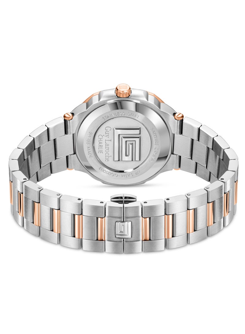 غاي لاروش ساعة تشارلي للرجال بسوار من الستانلس ستيل فضي وروز جولد  مم  ضغط جوي - Image 3