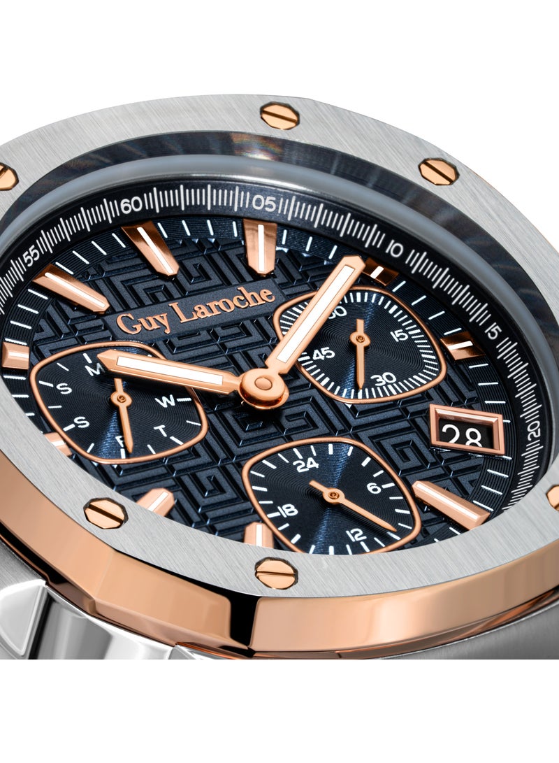 غاي لاروش ساعة تشارلي للرجال بسوار من الستانلس ستيل فضي وروز جولد  مم  ضغط جوي - Image 4