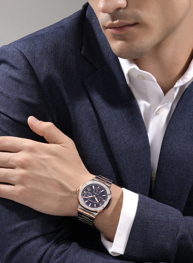 Guy Laroche Charlie Watch for Men with Silver and Rosegold Stainless Steel Bracelet 45 mm 5 Atm