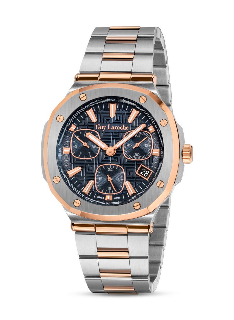 غاي لاروش ساعة تشارلي للرجال بسوار من الستانلس ستيل فضي وروز جولد  مم  ضغط جوي - Image 1