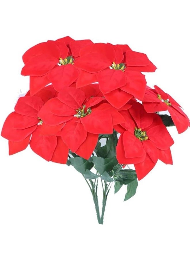 2 Bundles Artificial Red Poinsettia Flowers – Velvet Silk Christmas Bouquet for Tree, Table Centerpiece, Wedding, Home & Garden – Realistic Holiday Floral Decor – Reusable, Elegant, and Easy to Style for Indoor Use - Image 1