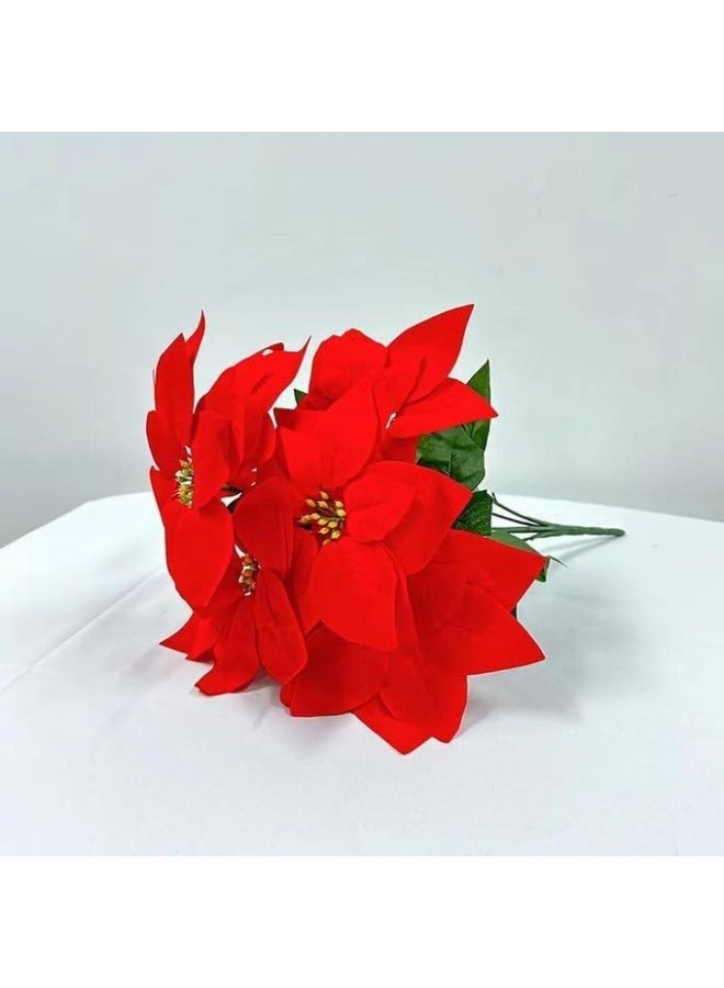 2 Bundles Artificial Red Poinsettia Flowers – Velvet Silk Christmas Bouquet for Tree, Table Centerpiece, Wedding, Home & Garden – Realistic Holiday Floral Decor – Reusable, Elegant, and Easy to Style for Indoor Use - Image 4