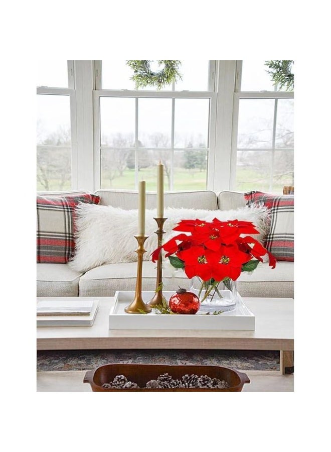 2 Bundles Artificial Red Poinsettia Flowers – Velvet Silk Christmas Bouquet for Tree, Table Centerpiece, Wedding, Home & Garden – Realistic Holiday Floral Decor – Reusable, Elegant, and Easy to Style for Indoor Use - Image 2