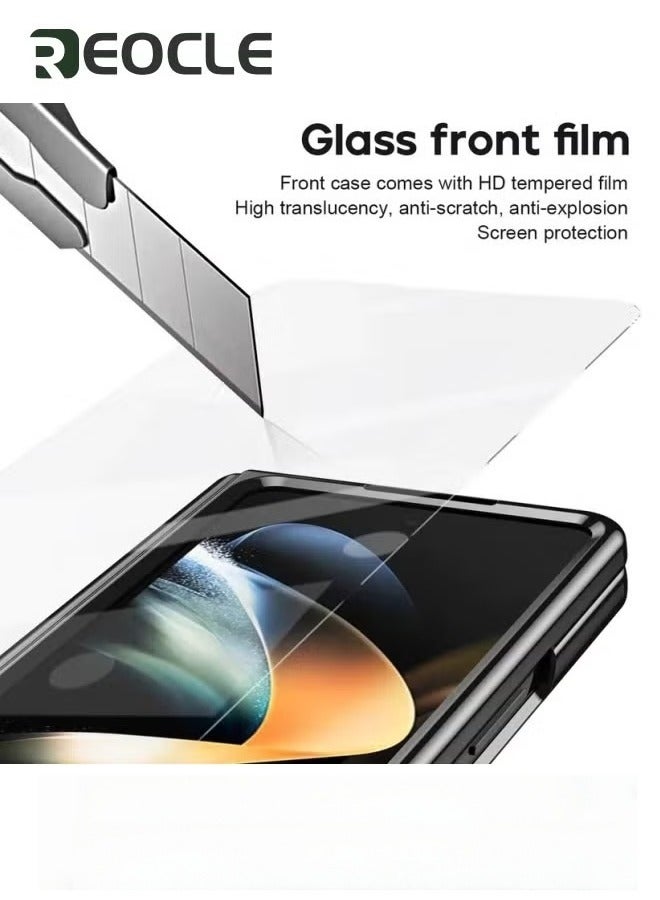 REOCLE Samsung Galaxy Z Fold 5 Frosted & Leather Case with S Pen Holder Built-in Screen Protector and Stand Shock Proof Case for Samsung Z Fold 5 with S Pen Slot Brown - Image 5