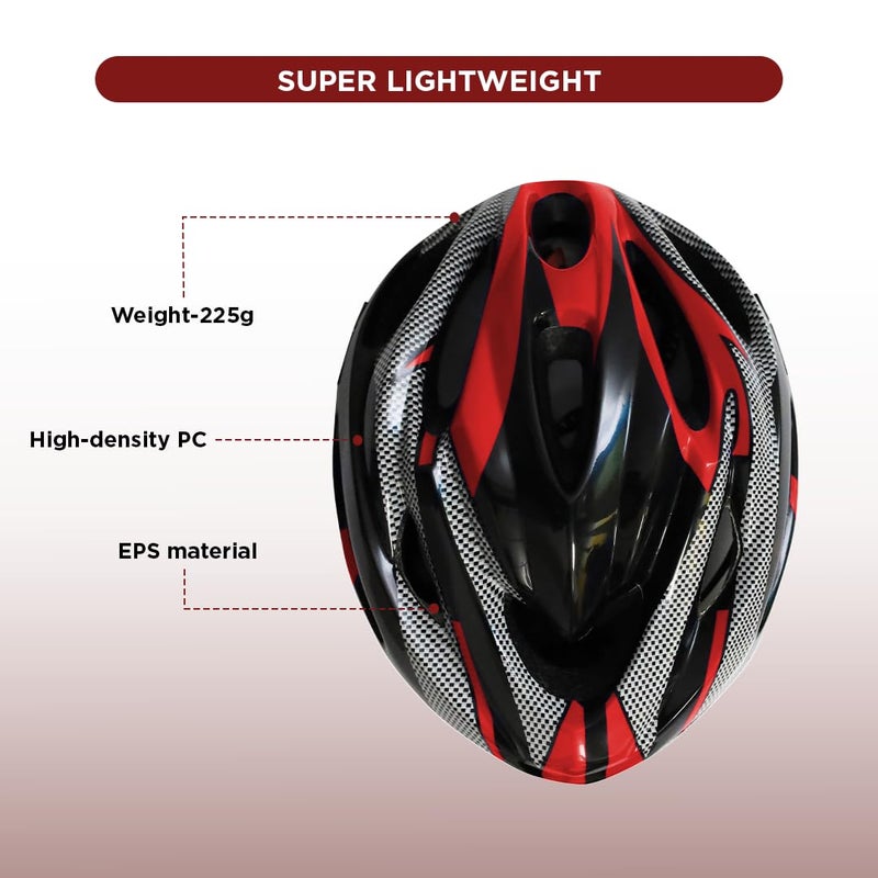 Endless EL1051 High Quality Cycle and Skates Helmet with Adjustable Strap | Black and Red | Material : Polycarbonate, EPS | With Inside Cushioning Padding for Comfort | For Adults, Women and Men - Image 4