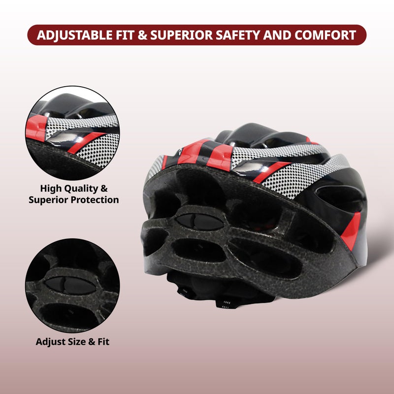 Endless EL1051 High Quality Cycle and Skates Helmet with Adjustable Strap | Black and Red | Material : Polycarbonate, EPS | With Inside Cushioning Padding for Comfort | For Adults, Women and Men - Image 5